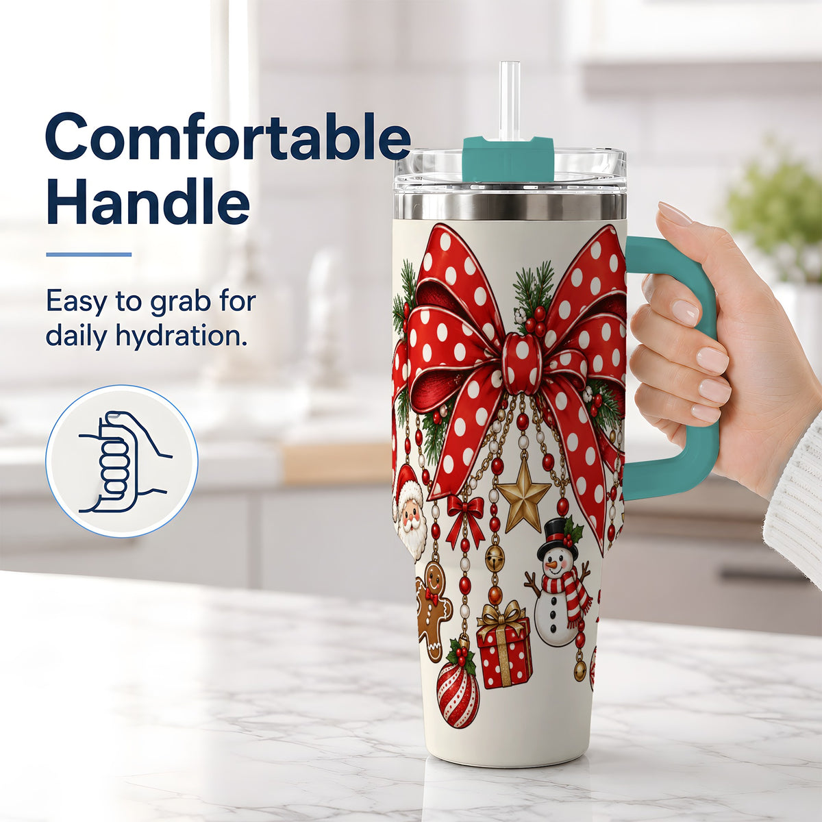 #pl[40oz|Green] Christmas Bow Charms 40oz Tumbler, Stainless Steel Drinkware