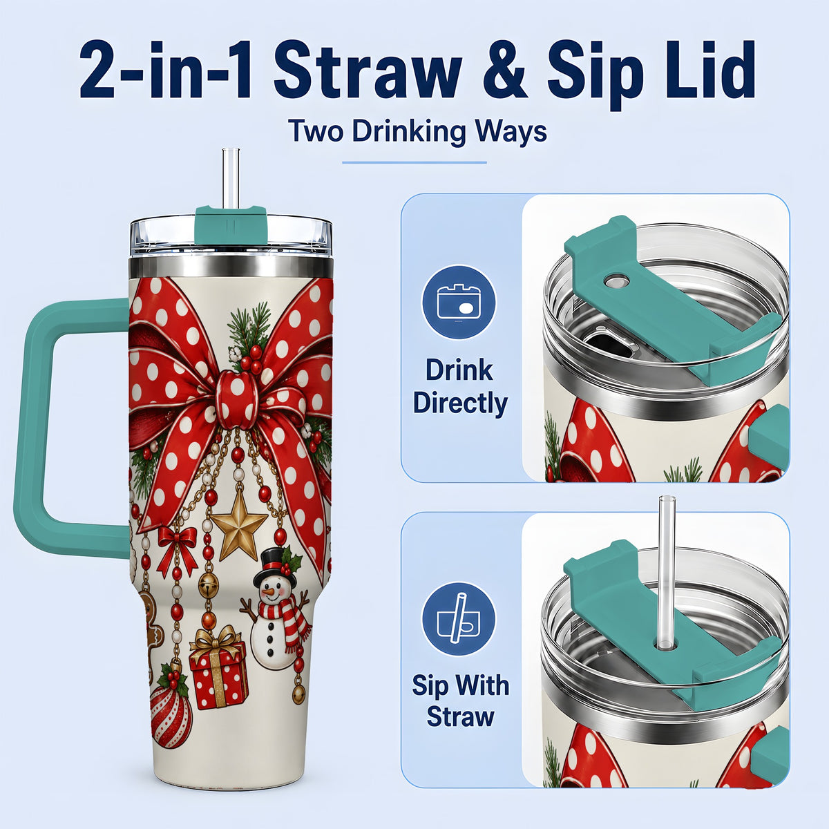 #pl[40oz|Green] Christmas Bow Charms 40oz Tumbler, Stainless Steel Drinkware