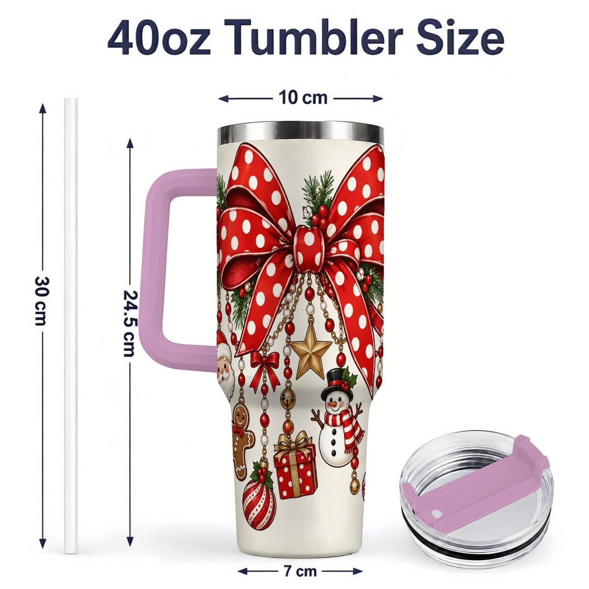#pl[40oz|Pink] Christmas Bow Charms 40oz Tumbler, Stainless Steel Drinkware