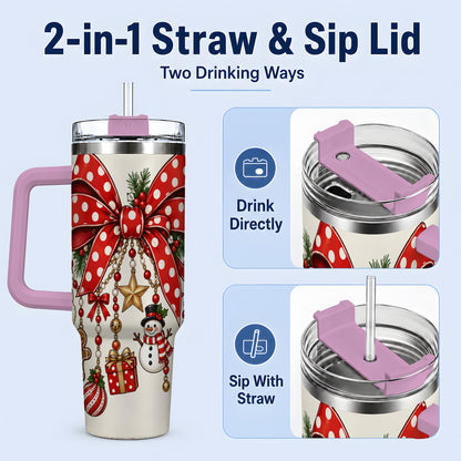#pl[40oz|Pink] Christmas Bow Charms 40oz Tumbler, Stainless Steel Drinkware