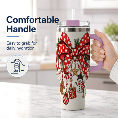 #pl[40oz|Pink] Christmas Bow Charms 40oz Tumbler, Stainless Steel Drinkware