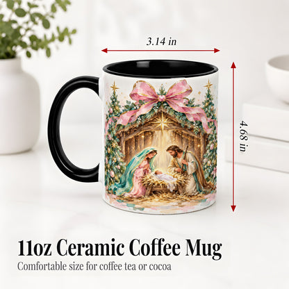 #pl[11oz|Black] Nativity Scene Ceramic Mug, Christmas Religious Holiday Artwork