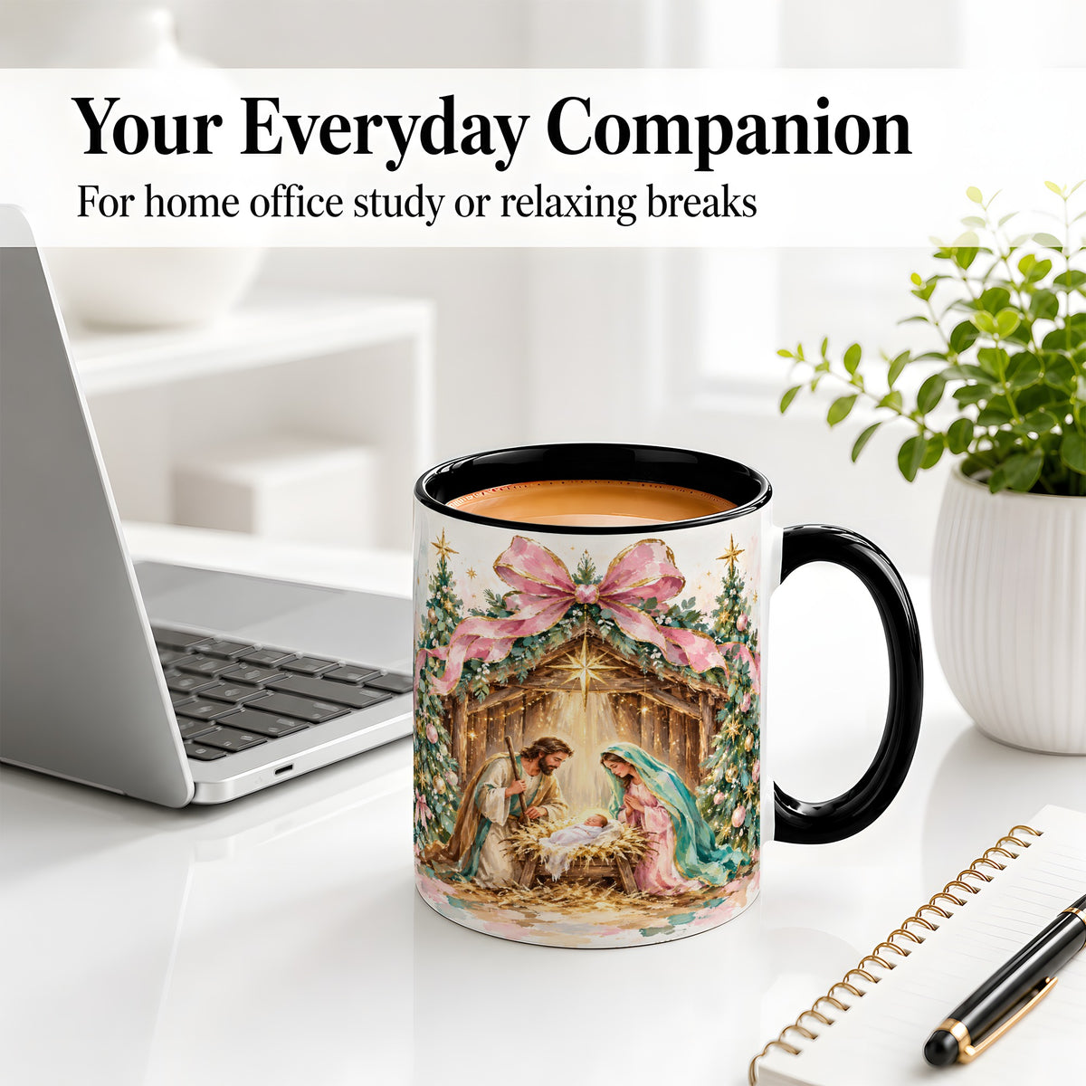 #pl[11oz|Black] Nativity Scene Ceramic Mug, Christmas Religious Holiday Artwork