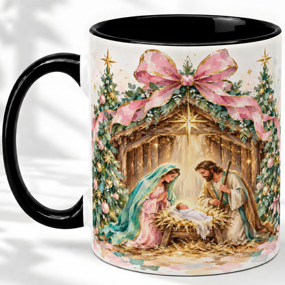 #pl[11oz|Black] Nativity Scene Ceramic Mug, Christmas Religious Holiday Artwork