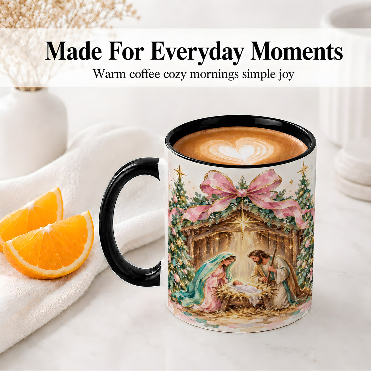 #pl[11oz|Black] Nativity Scene Ceramic Mug, Christmas Religious Holiday Artwork