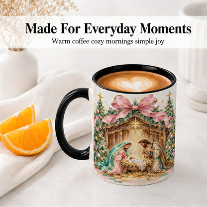 #pl[11oz|Black] Nativity Scene Ceramic Mug, Christmas Religious Holiday Artwork
