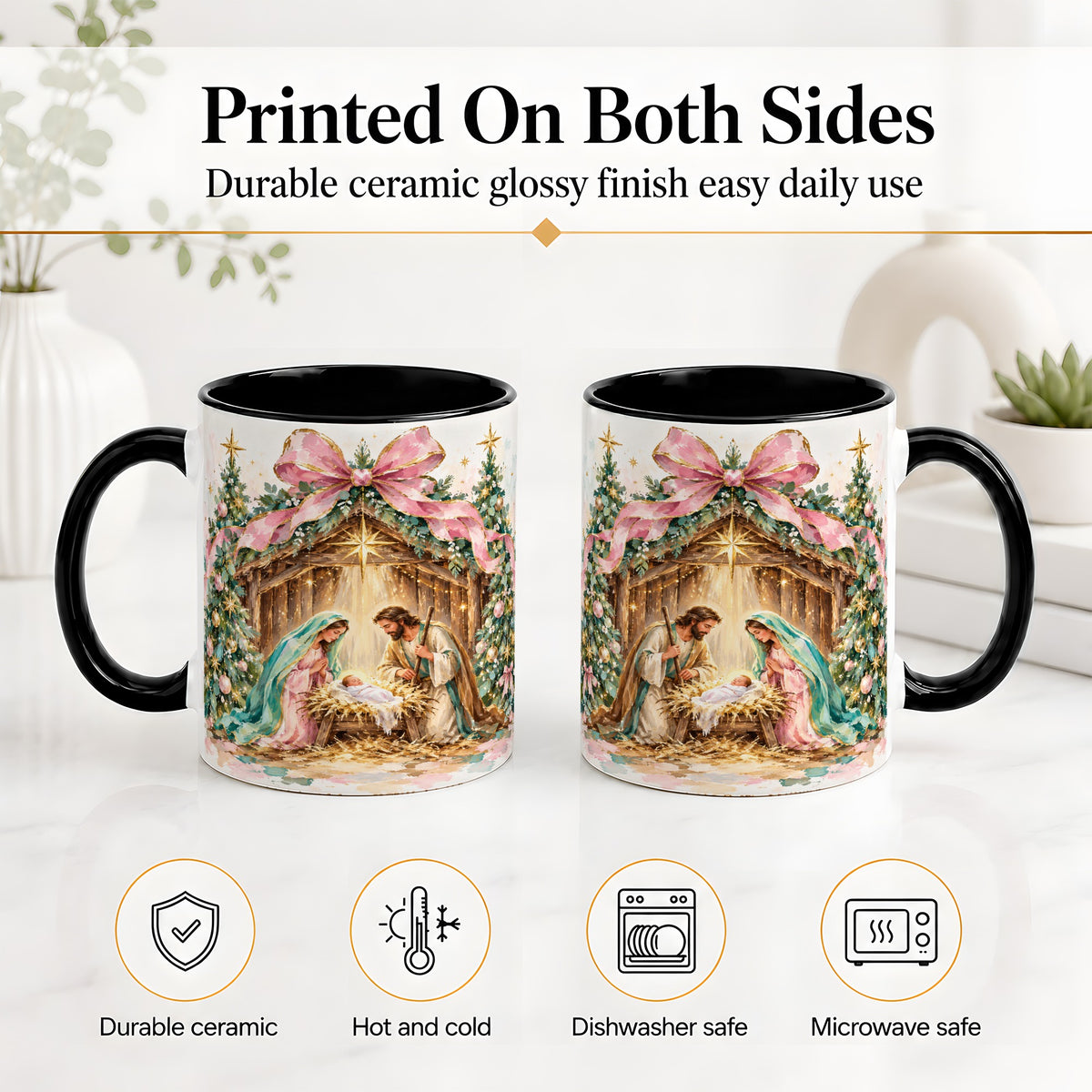 #pl[11oz|Black] Nativity Scene Ceramic Mug, Christmas Religious Holiday Artwork