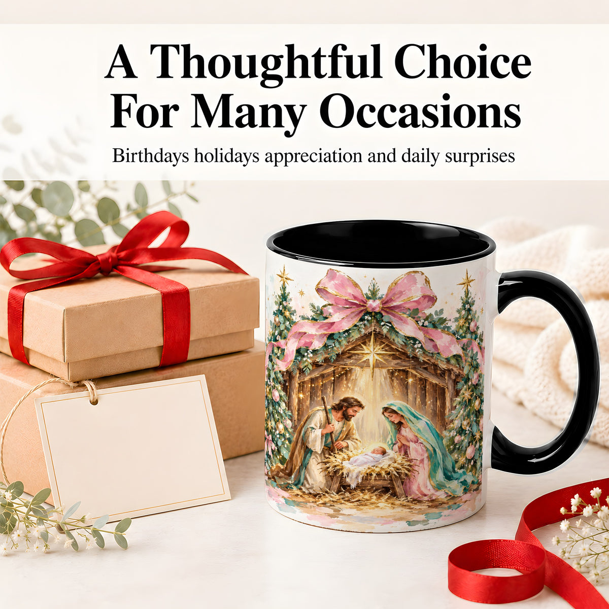 #pl[11oz|Black] Nativity Scene Ceramic Mug, Christmas Religious Holiday Artwork