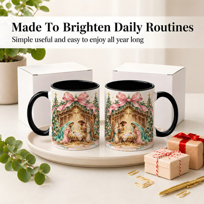 #pl[11oz|Black] Nativity Scene Ceramic Mug, Christmas Religious Holiday Artwork
