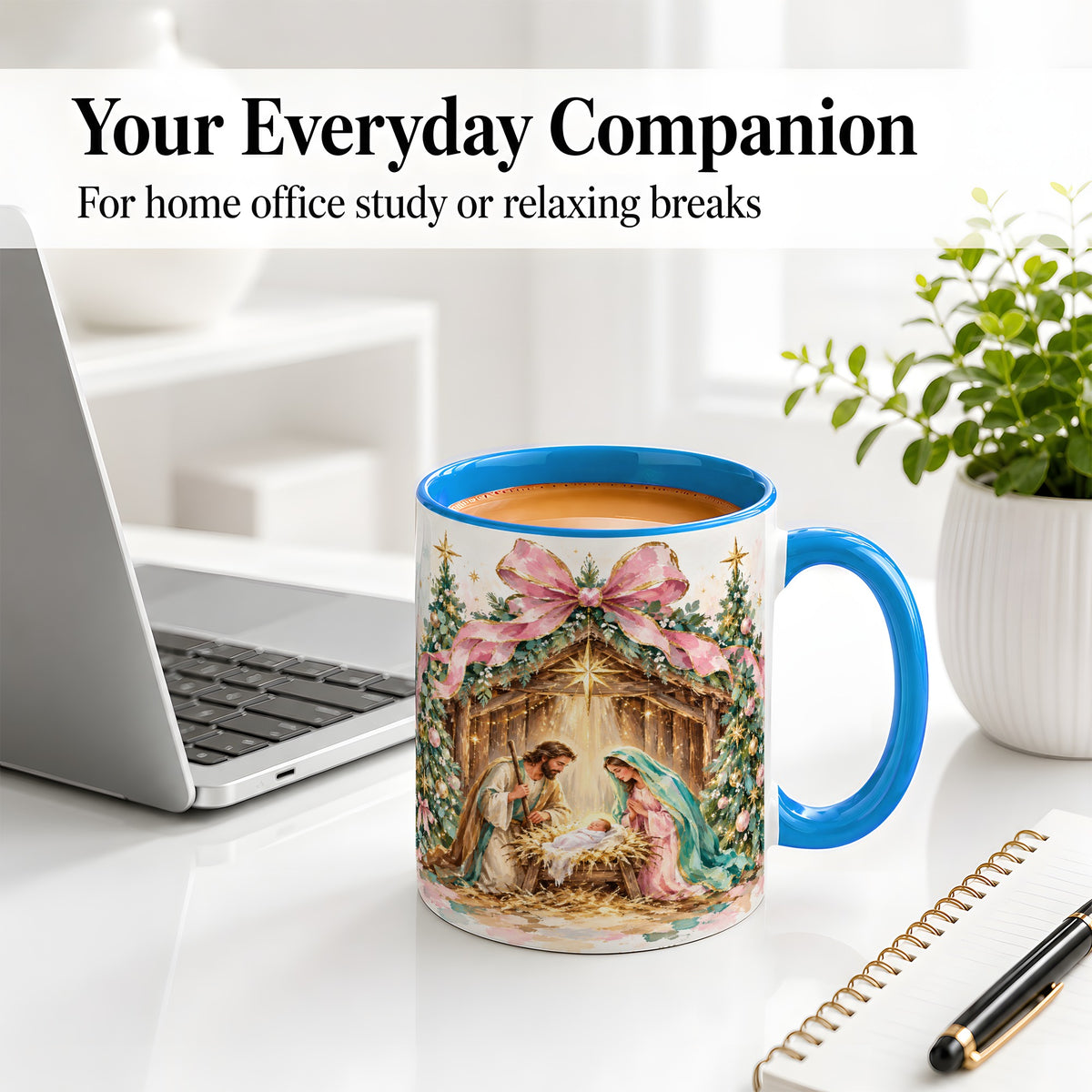 #pl[11oz|Blue] Nativity Scene Ceramic Mug, Christmas Religious Holiday Artwork