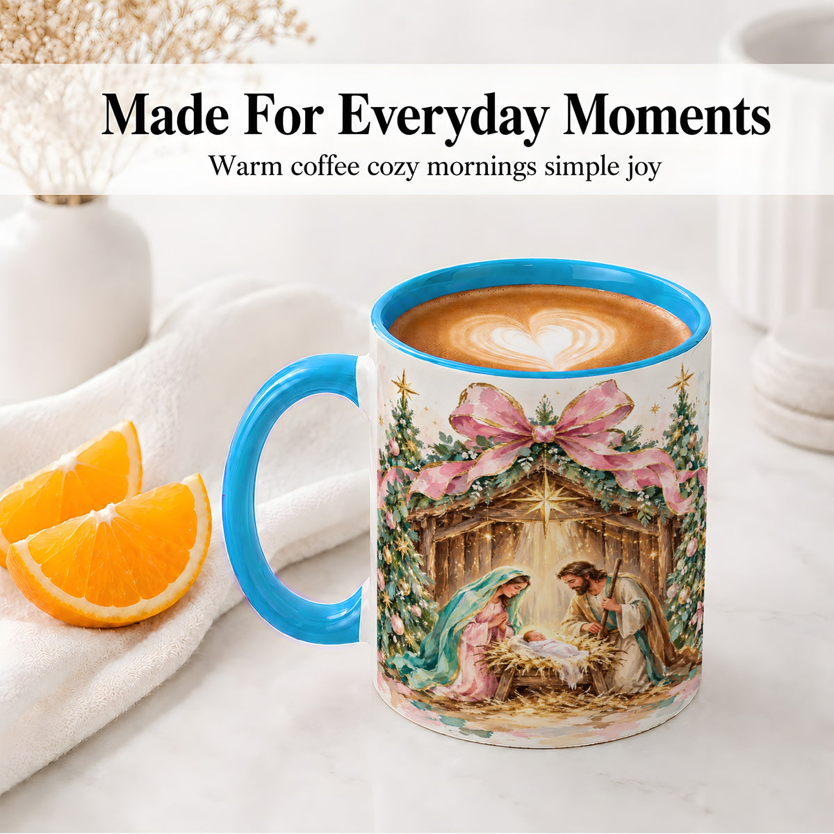#pl[11oz|Blue] Nativity Scene Ceramic Mug, Christmas Religious Holiday Artwork