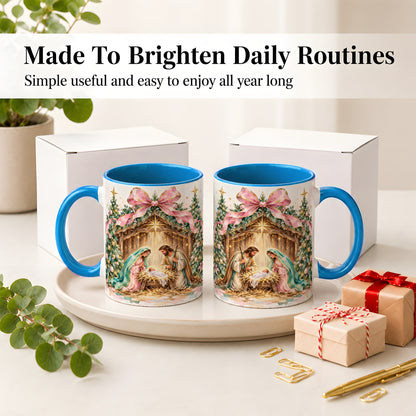 #pl[11oz|Blue] Nativity Scene Ceramic Mug, Christmas Religious Holiday Artwork