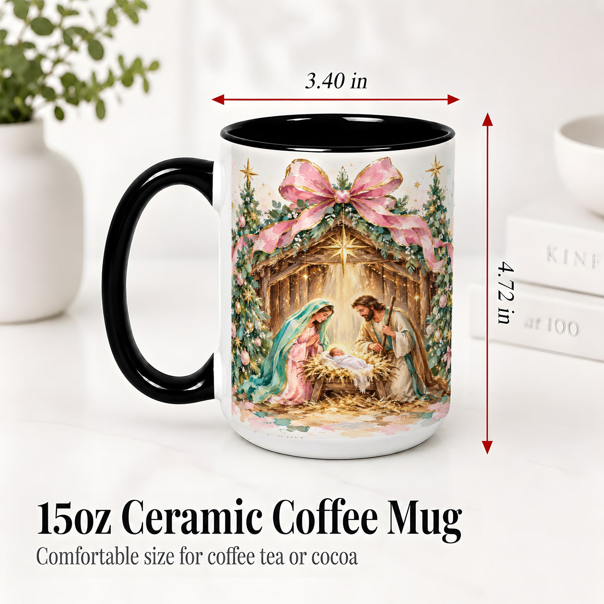 #pl[15oz|Black] Nativity Scene Ceramic Mug, Christmas Religious Holiday Artwork