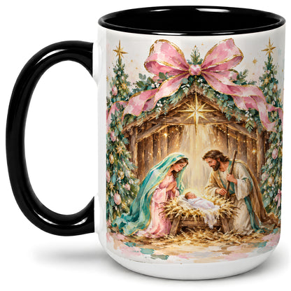 #pl[15oz|Black] Nativity Scene Ceramic Mug, Christmas Religious Holiday Artwork