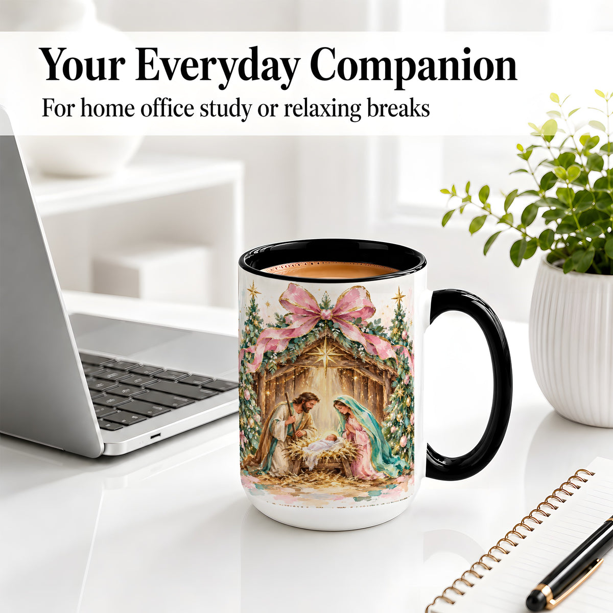 #pl[15oz|Black] Nativity Scene Ceramic Mug, Christmas Religious Holiday Artwork