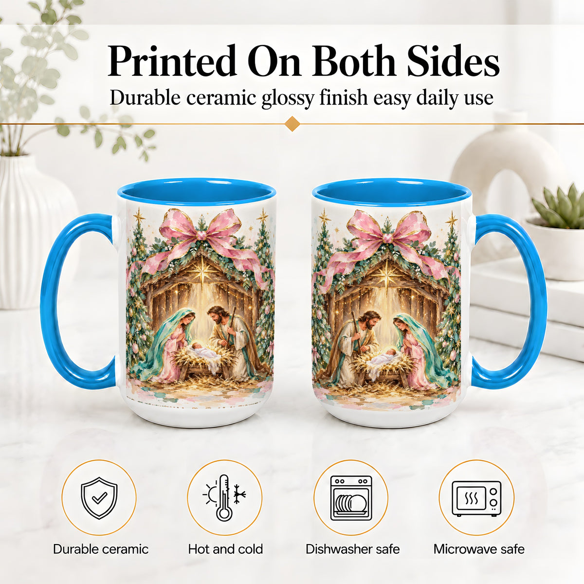 #pl[15oz|Blue] Nativity Scene Ceramic Mug, Christmas Religious Holiday Artwork