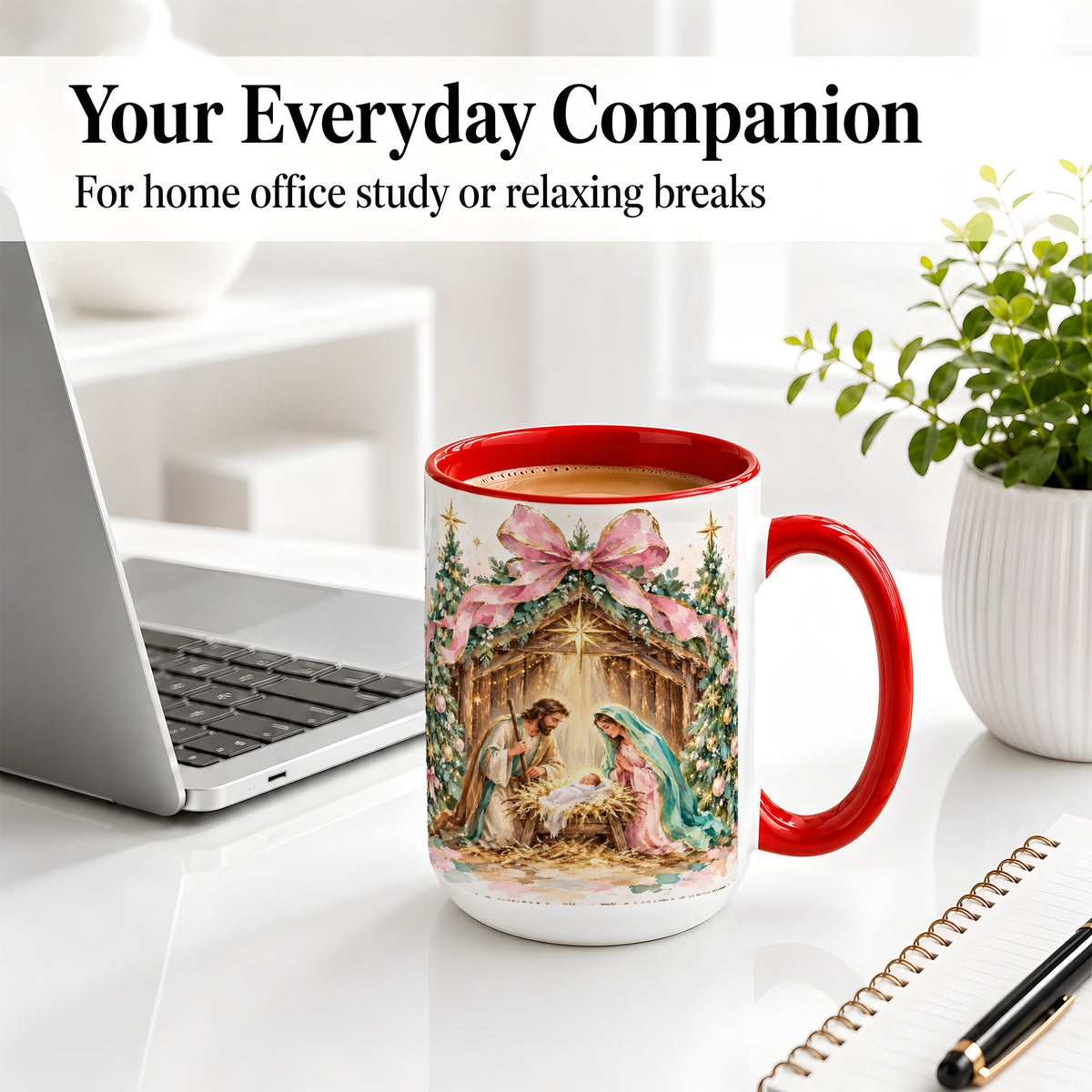 #pl[15oz|Red] Nativity Scene Ceramic Mug, Christmas Religious Holiday Artwork