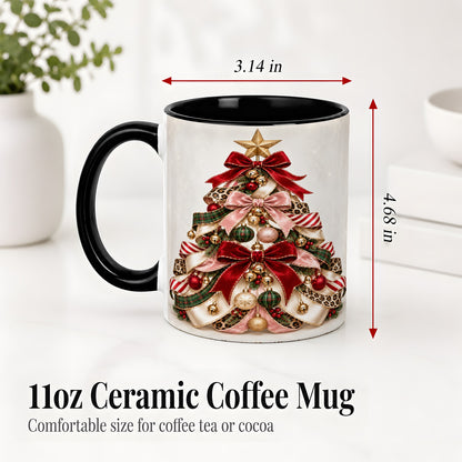 #pl[11oz|Black] Ribbon Christmas Tree Ceramic Mug, Festive Ornament Artwork