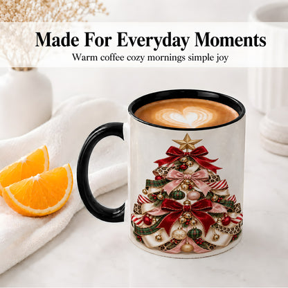#pl[11oz|Black] Ribbon Christmas Tree Ceramic Mug, Festive Ornament Artwork