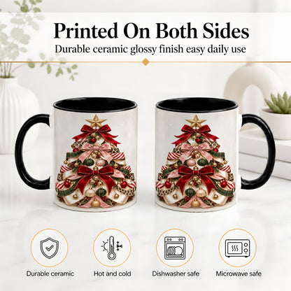 #pl[11oz|Black] Ribbon Christmas Tree Ceramic Mug, Festive Ornament Artwork