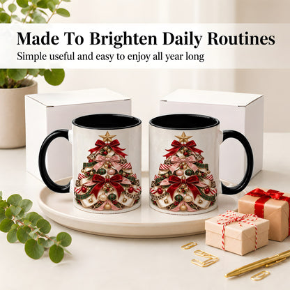 #pl[11oz|Black] Ribbon Christmas Tree Ceramic Mug, Festive Ornament Artwork
