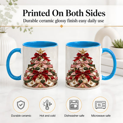 #pl[11oz|Blue] Ribbon Christmas Tree Ceramic Mug, Festive Ornament Artwork