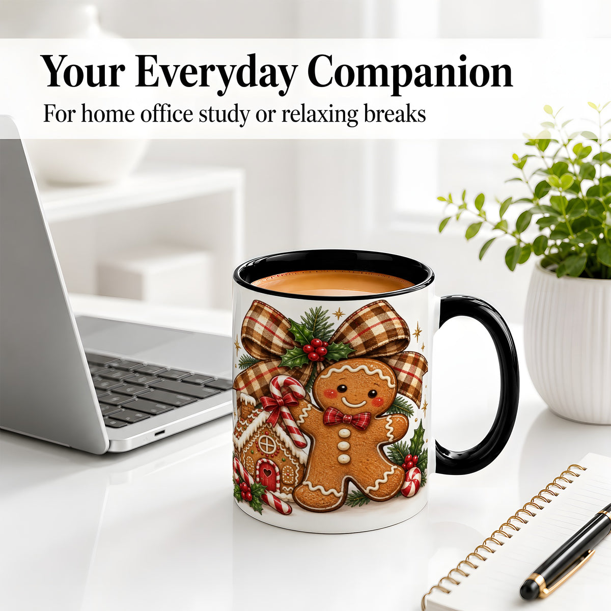 #pl[11oz|Black] Gingerbread Christmas Ceramic Mug, Cookie House Holiday Artwork
