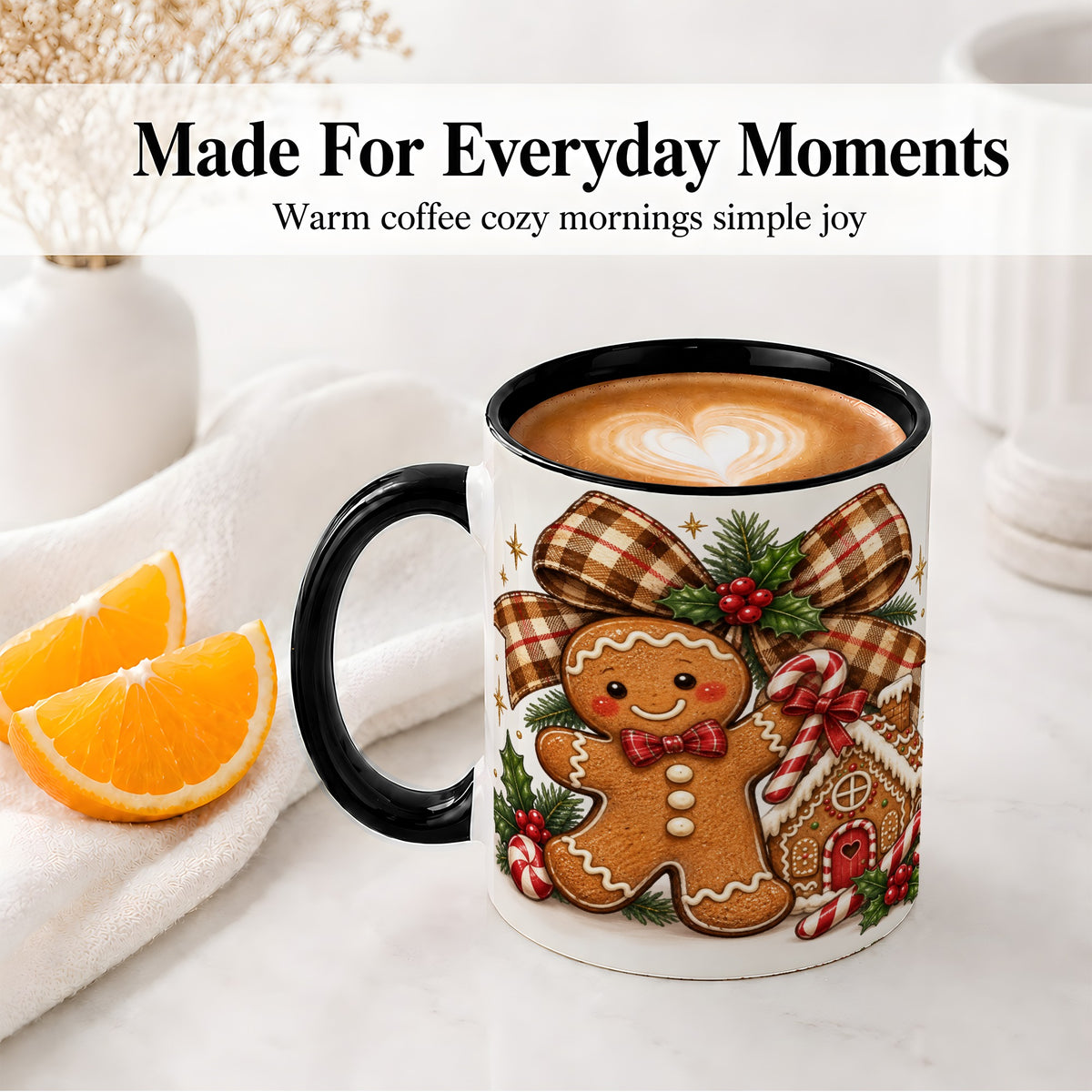 #pl[11oz|Black] Gingerbread Christmas Ceramic Mug, Cookie House Holiday Artwork