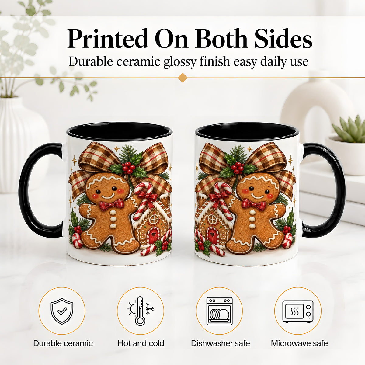 #pl[11oz|Black] Gingerbread Christmas Ceramic Mug, Cookie House Holiday Artwork