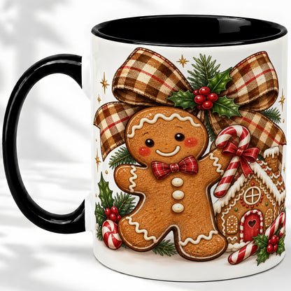 #pl[11oz|Black] Gingerbread Christmas Ceramic Mug, Cookie House Holiday Artwork