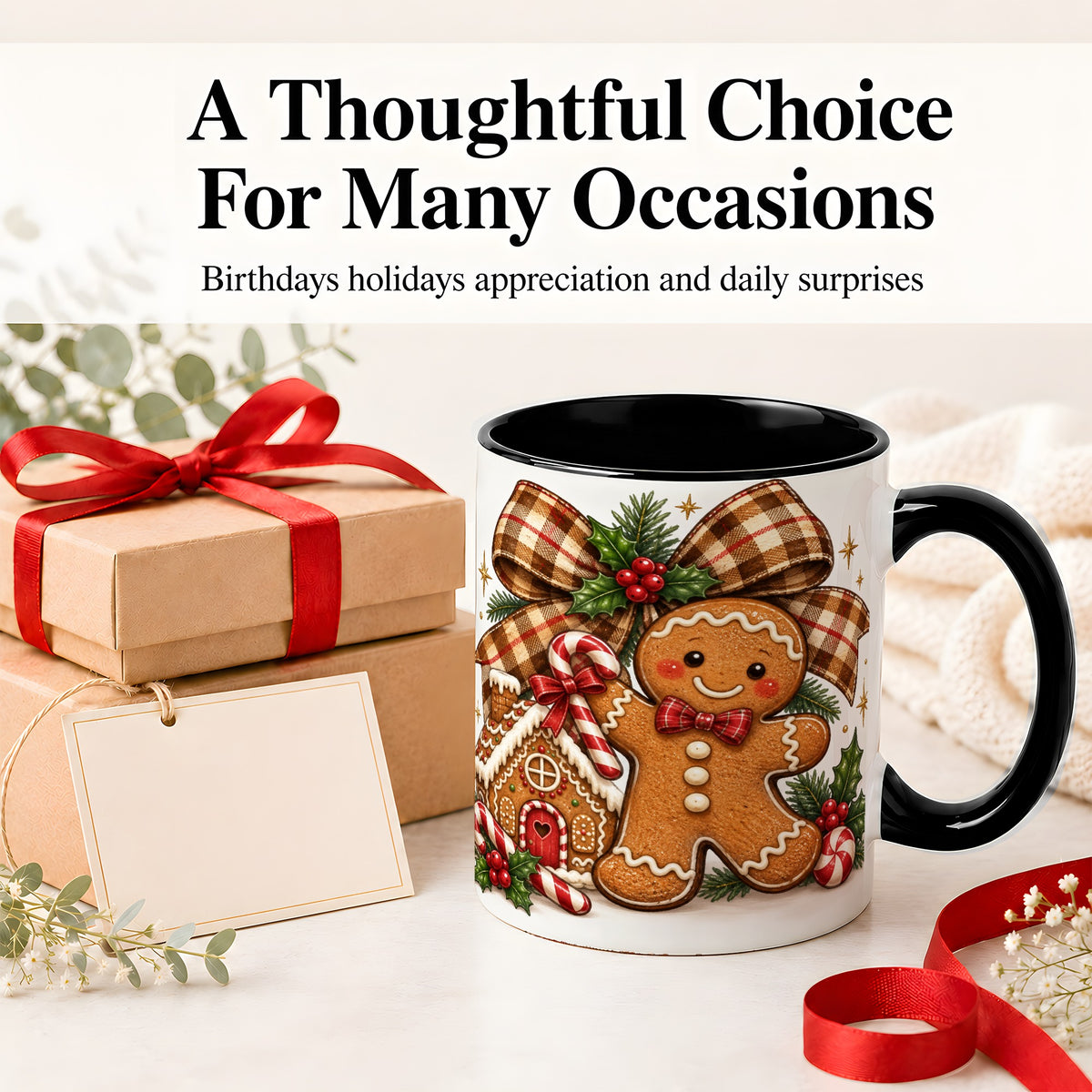 #pl[11oz|Black] Gingerbread Christmas Ceramic Mug, Cookie House Holiday Artwork