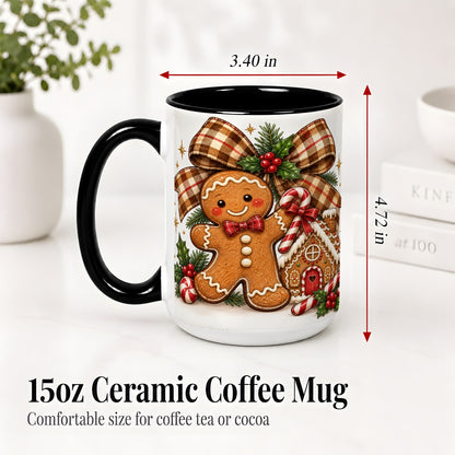 #pl[15oz|Black] Gingerbread Christmas Ceramic Mug, Cookie House Holiday Artwork