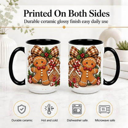 #pl[15oz|Black] Gingerbread Christmas Ceramic Mug, Cookie House Holiday Artwork