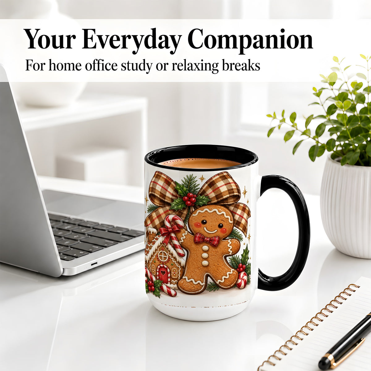 #pl[15oz|Black] Gingerbread Christmas Ceramic Mug, Cookie House Holiday Artwork