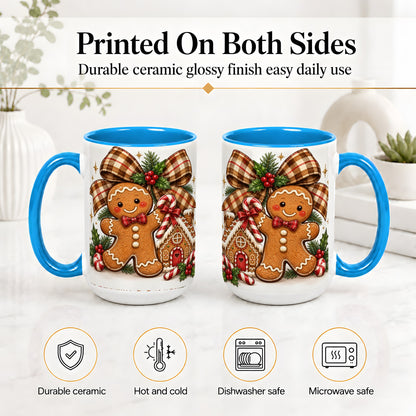 #pl[15oz|Blue] Gingerbread Christmas Ceramic Mug, Cookie House Holiday Artwork