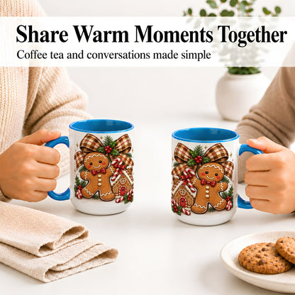 #pl[15oz|Blue] Gingerbread Christmas Ceramic Mug, Cookie House Holiday Artwork