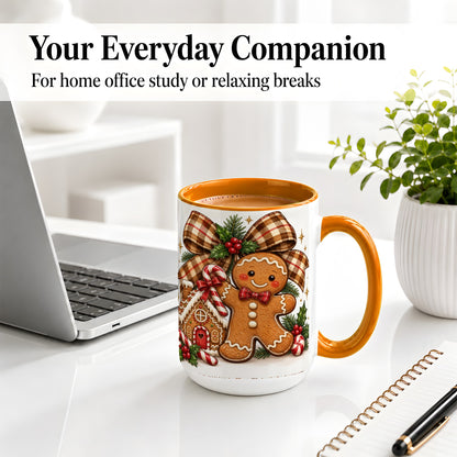 #pl[15oz|Orange] Gingerbread Christmas Ceramic Mug, Cookie House Holiday Artwork