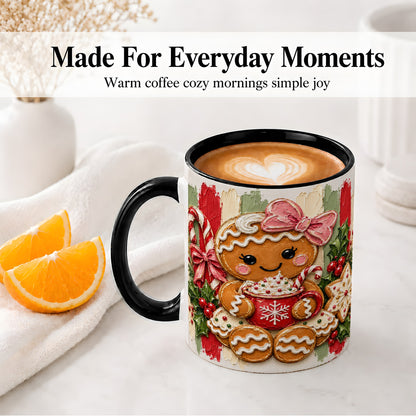 #pl[11oz|Black] Gingerbread Girl Ceramic Mug, Christmas Cocoa Holiday Artwork