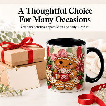 #pl[11oz|Black] Gingerbread Girl Ceramic Mug, Christmas Cocoa Holiday Artwork
