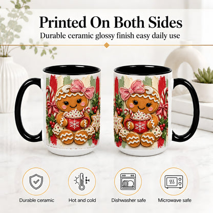 #pl[15oz|Black] Gingerbread Girl Ceramic Mug, Christmas Cocoa Holiday Artwork