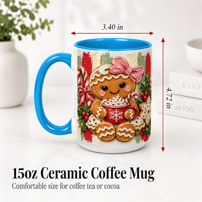 #pl[15oz|Blue] Gingerbread Girl Ceramic Mug, Christmas Cocoa Holiday Artwork