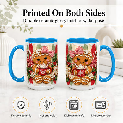 #pl[15oz|Blue] Gingerbread Girl Ceramic Mug, Christmas Cocoa Holiday Artwork