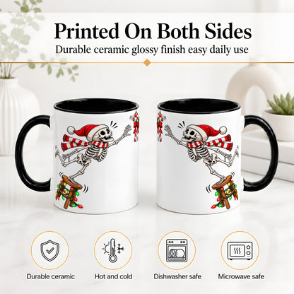 #pl[11oz|Black] Christmas Skeleton Ceramic Mug, Playful Santa Holiday Coffee Cup