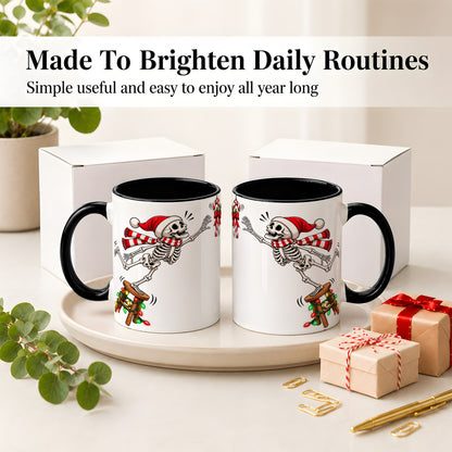 #pl[11oz|Black] Christmas Skeleton Ceramic Mug, Playful Santa Holiday Coffee Cup