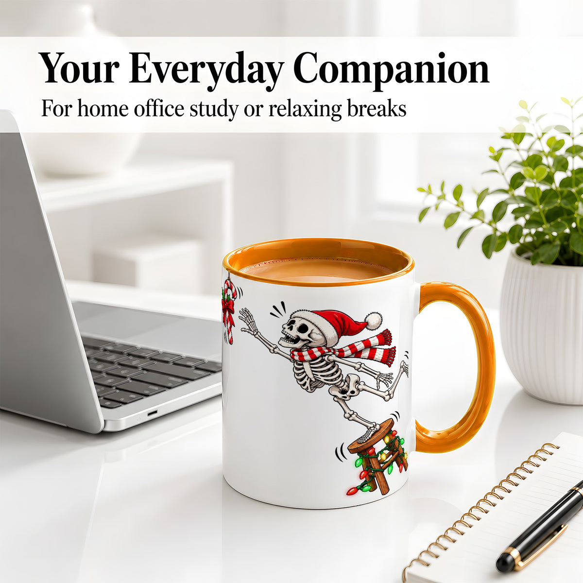 #pl[11oz|Orange] Christmas Skeleton Ceramic Mug, Playful Santa Holiday Coffee Cup