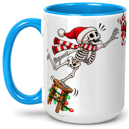 #pl[15oz|Blue] Christmas Skeleton Ceramic Mug, Playful Santa Holiday Coffee Cup