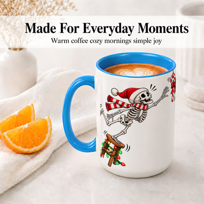 #pl[15oz|Blue] Christmas Skeleton Ceramic Mug, Playful Santa Holiday Coffee Cup