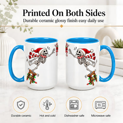 #pl[15oz|Blue] Christmas Skeleton Ceramic Mug, Playful Santa Holiday Coffee Cup