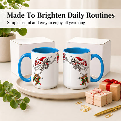 #pl[15oz|Blue] Christmas Skeleton Ceramic Mug, Playful Santa Holiday Coffee Cup
