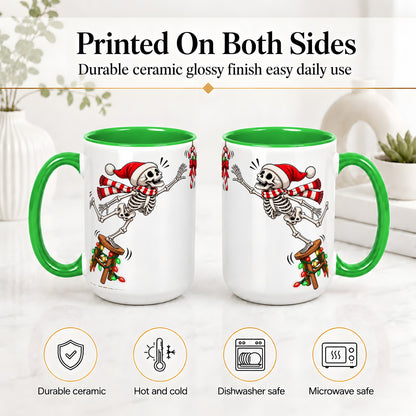#pl[15oz|Green] Christmas Skeleton Ceramic Mug, Playful Santa Holiday Coffee Cup